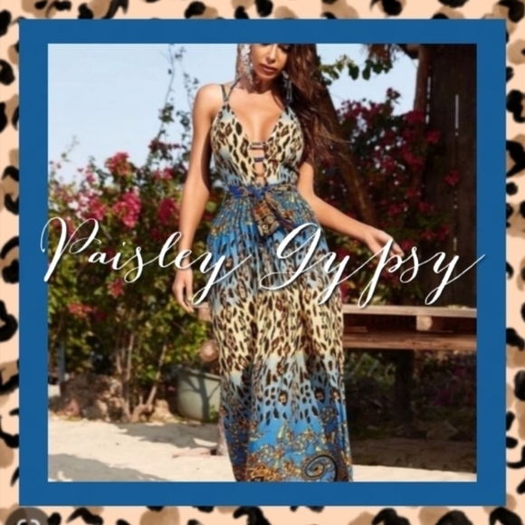 LEOPARD BACKLESS PLUNGING SPAGHETTI STRAP PREMIUM QUALITY DRESS - Picture 3 of 16
